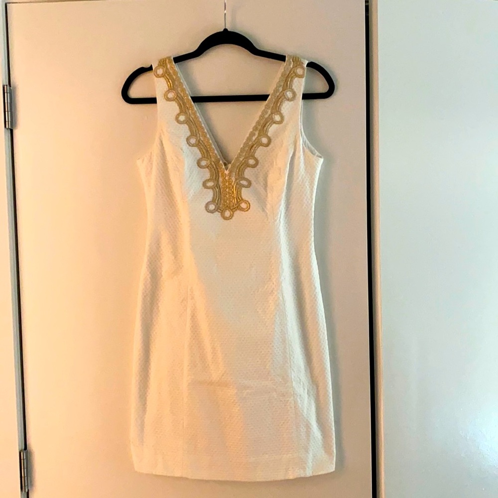Lilly Pulitzer White and Gold Shift Dress